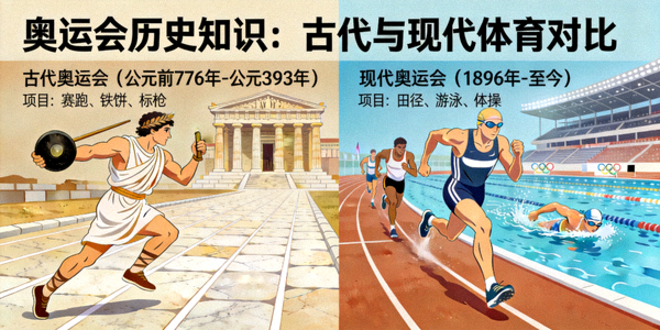 奥运会历史知识插图，古代与现代体育对比